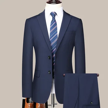 Men's 2024 Slim-fit Two-button Business Suit Professional Work Formal Two-piece Set Trousers Included S-6XL 2
