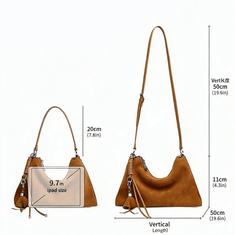 HIFASHION Trendy Suede Leather Hobo Underarm Bags For Women 2026 Winter Retro Crossbody Tassel Shopping Travel Daily Handbags - view 6