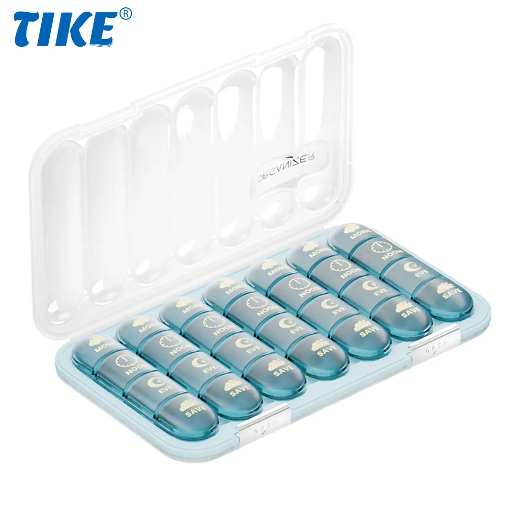 

Pill Organizer 3/4 Times A Day, Weekly Travel Pill Box, Daily Pill Case with 21/28 Compartments To Hold Medicine and Supplement