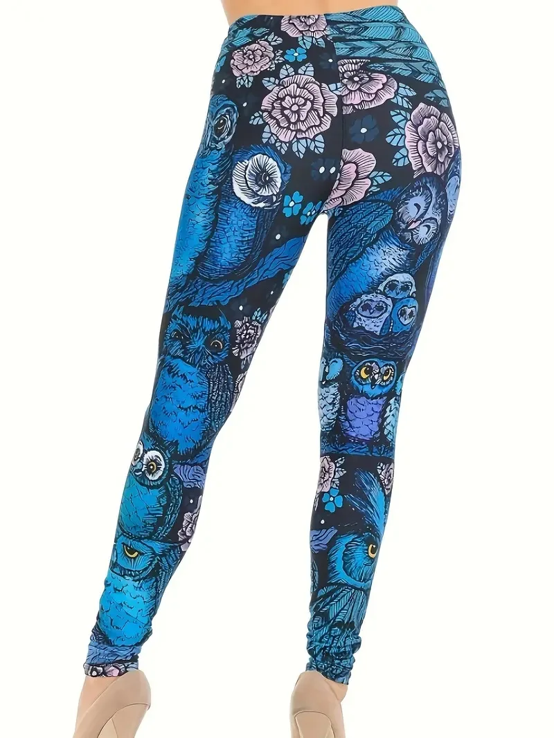 Owl print slim-fit elastic waist basic casual female leggings wear every day