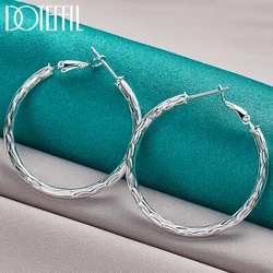 DOTEFFIL 925 Sterling Silver Wave 40mm Hoop Earring For Woman Lady Best Gift Fashion Charm Engagement Wedding Jewelry