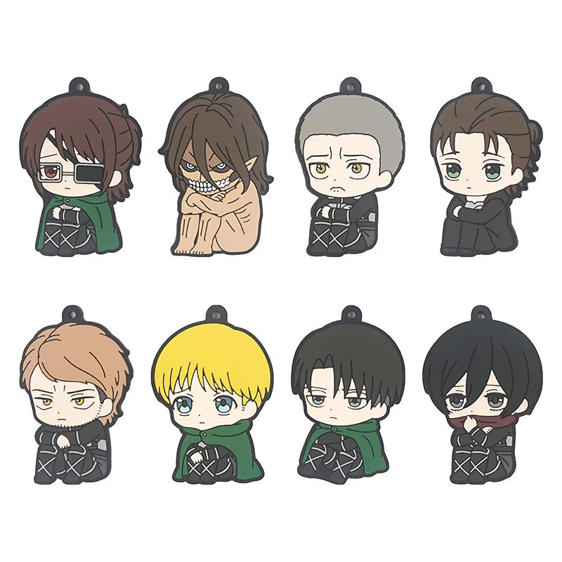 For Attacking A Huge Person Anime Erwin Smith Eren Levi Armin Arlert Hans Kawaii Rubber Keychain Suitable for Toys Gift