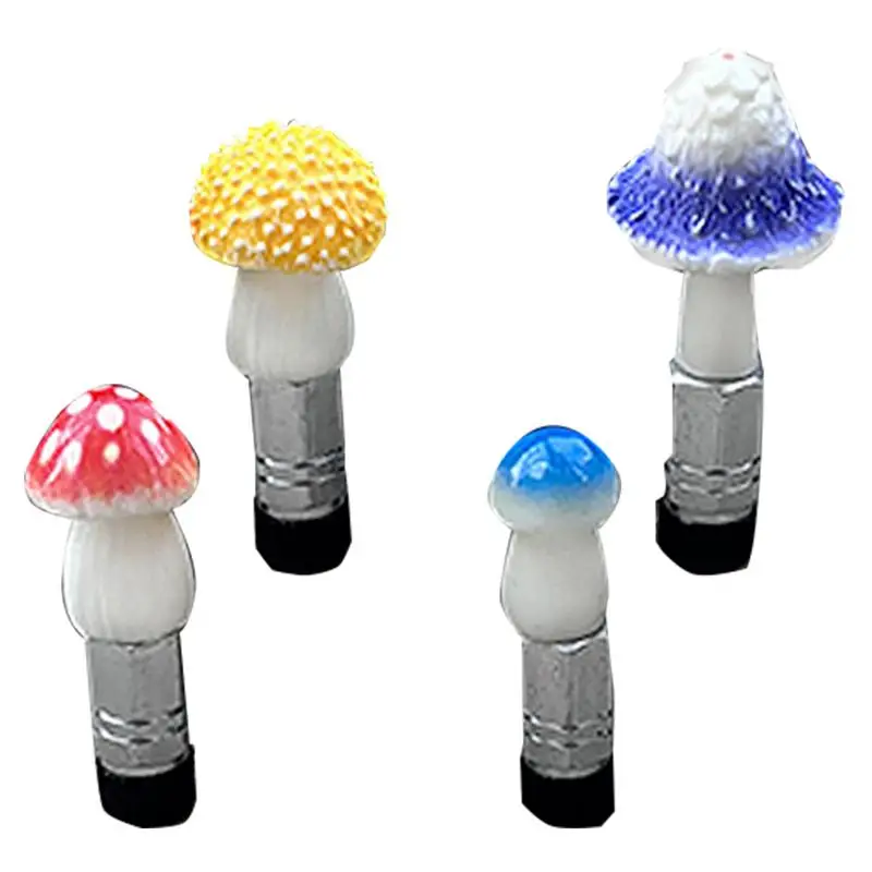 Metal Valve Stem Caps Mushroom Tire Air Cap 4pcs Funny Stem Covers With French Valve Adapter Tire Decoration For Vehicles Trucks