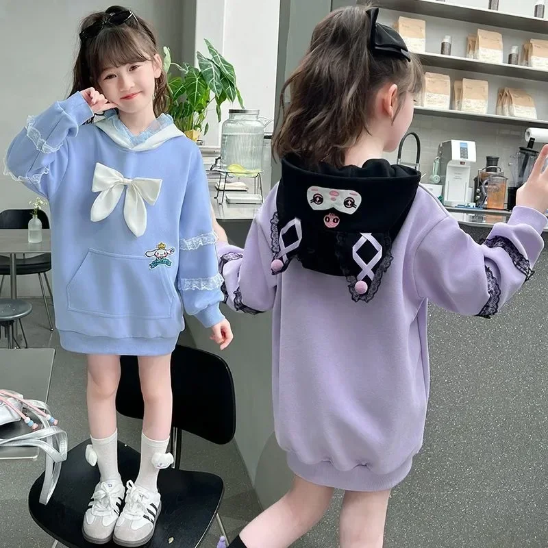 Sweet Kawaii Sanrio Autumn Cinnamoroll Winter Long Sleeve Hoodie Cute Cartoon Kuromi Casual Children Shirt Clothing Gifts Toys