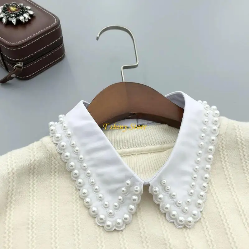 n58f-ファッション宝石付き取り外し可能な襟豪華な真珠ショールロッカーラペル取り外し可能な襟ショールドレスシャツ