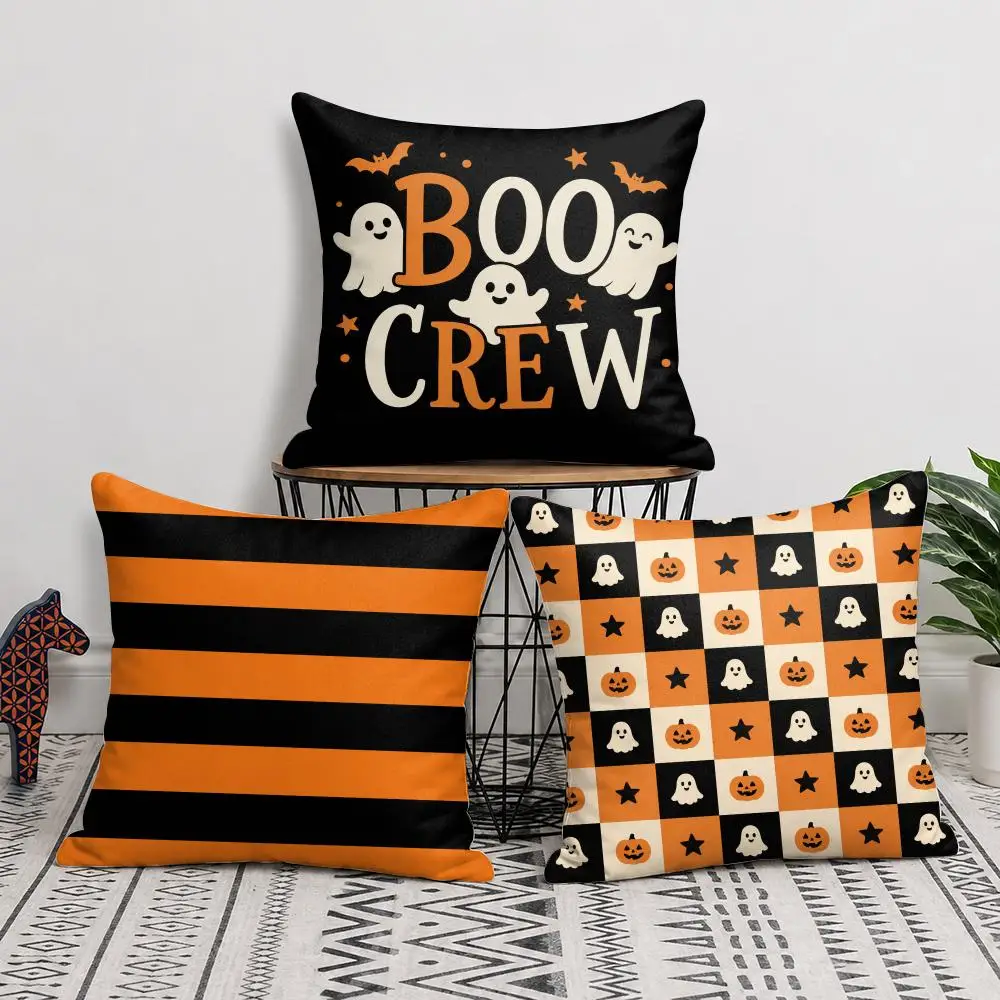 Happy Halloween Cushion Cover Short Plush Double Sided Printed Soft Pillow Case Home Sofa Decor Festival Gifts
