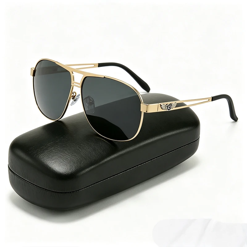 Óculos de Sol Polarizados Dual Beam Pilot para Homens e Mulheres, Design de Marca, Moda Retrô, Luxo, para Dirigir, Óculos de Sol de Metal, Óculos Masculinos 2026