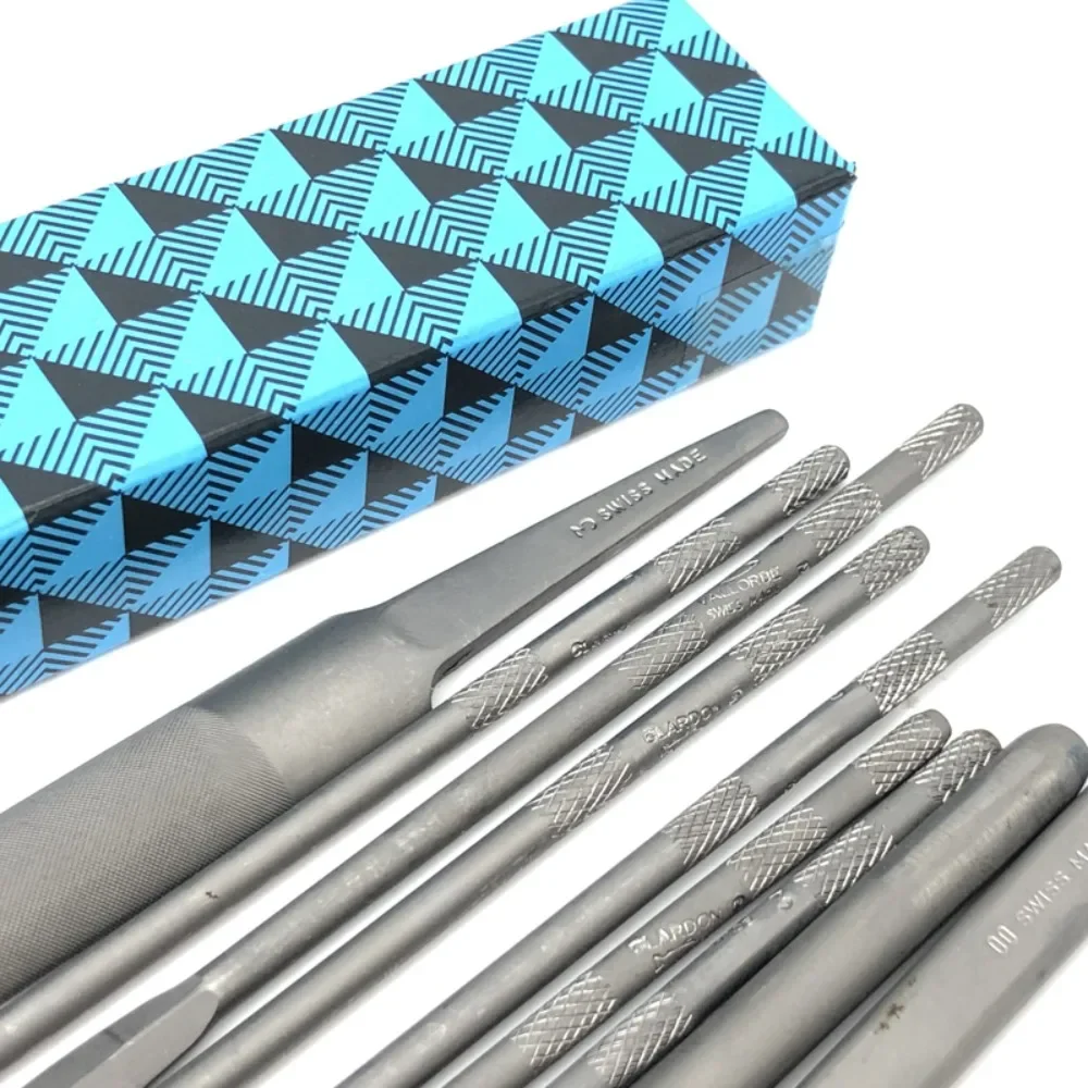 6 قطعة مجموعة ملفات مجوهرات Vallorbe الصلب لتلميع الحجر الخشبي المعدني وتشكيلها مع مربع مسطح مستدير 140 مللي متر إلى 200 مللي متر #4