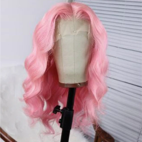 Imagen 2 del producto Peluca sintética sin pegamento para mujer, pelo de fibra resistente al calor, encaje frontal prearrancado, color rosa