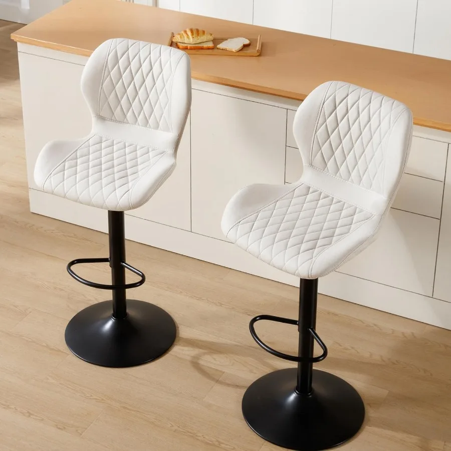 Cream Bar Stools Set of 2 Modern Swivel Counter Height Barstools for Kitchen Island Chairs Adjustable Fabric Bar Stools for Kit