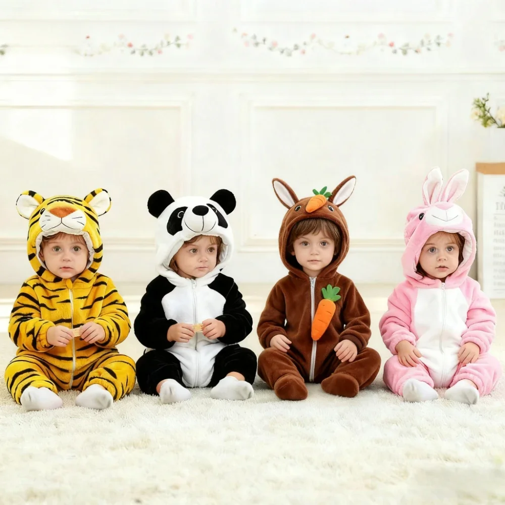 

Зимние детские комбинезоны, детские пижамы, тигр, панда, кролик, корова, комбинезоны с капюшоном и рисунком животных, карнавальный костюм, пижамный комбинезон для мальчиков и девочек