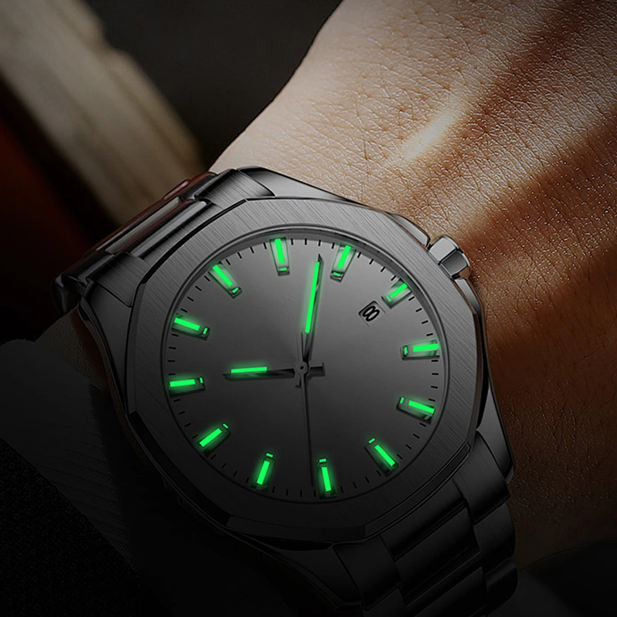 Cadran de montre 28.5mm pour mouvement NH36/4R/7S, double calendrier lumineux vert, adapté aux visages de montre à 3.0/3.8/4.2 positions, accessoires pour hommes