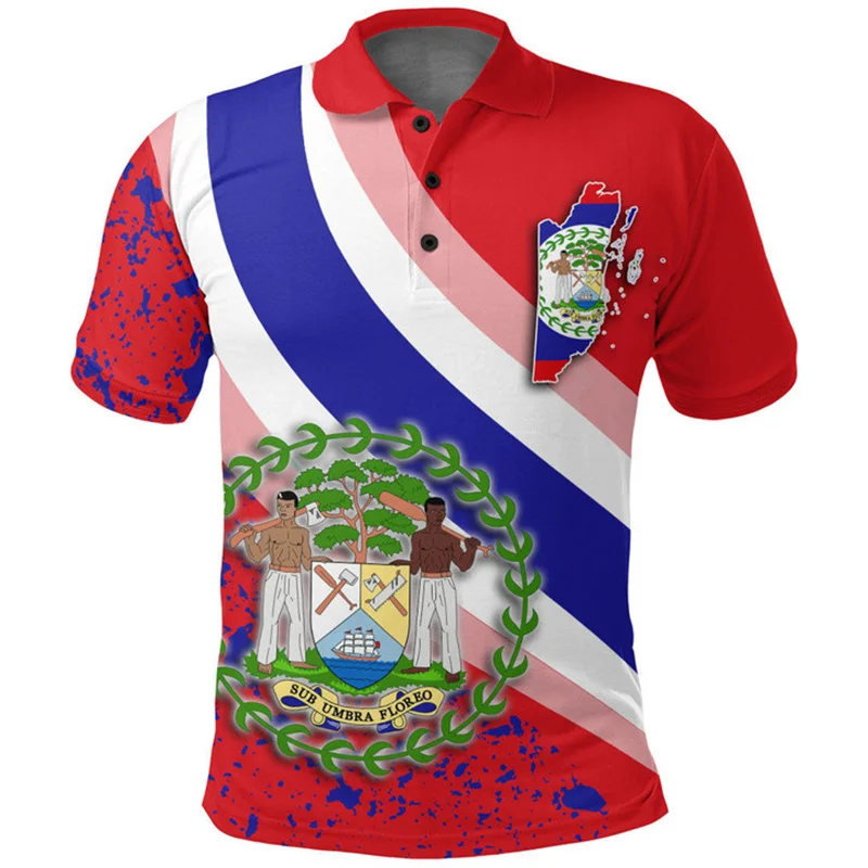 3D Printed Belize Flag Map Polo Shirt For Men National Emblem Tees Summer Fashion Lapel T-Shirts Short Sleeve Tops Streetwear