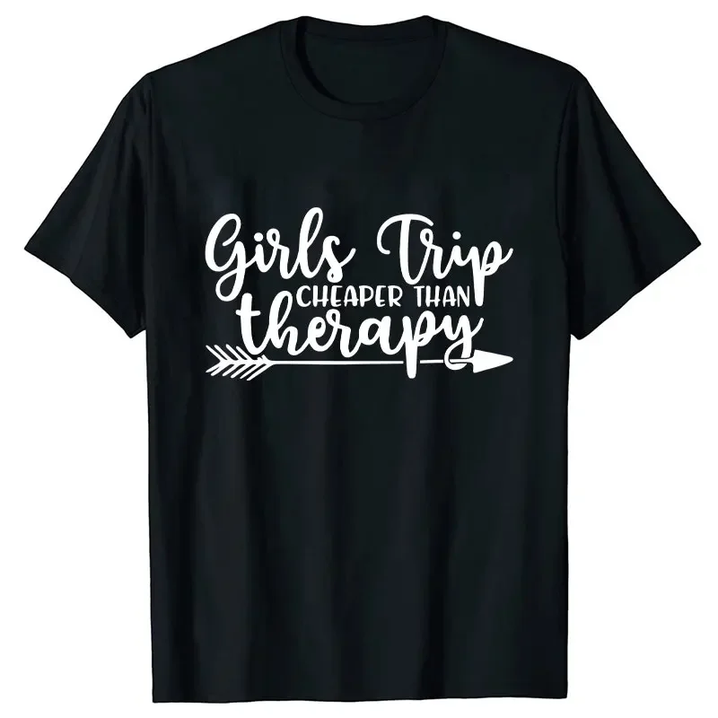 2024 T Shirt for Women Clothing 90s Girls Trip Cheaper Than Therapy Sleeve Shirt Tees Weekend Vacation Night Out Party Y2k Tops