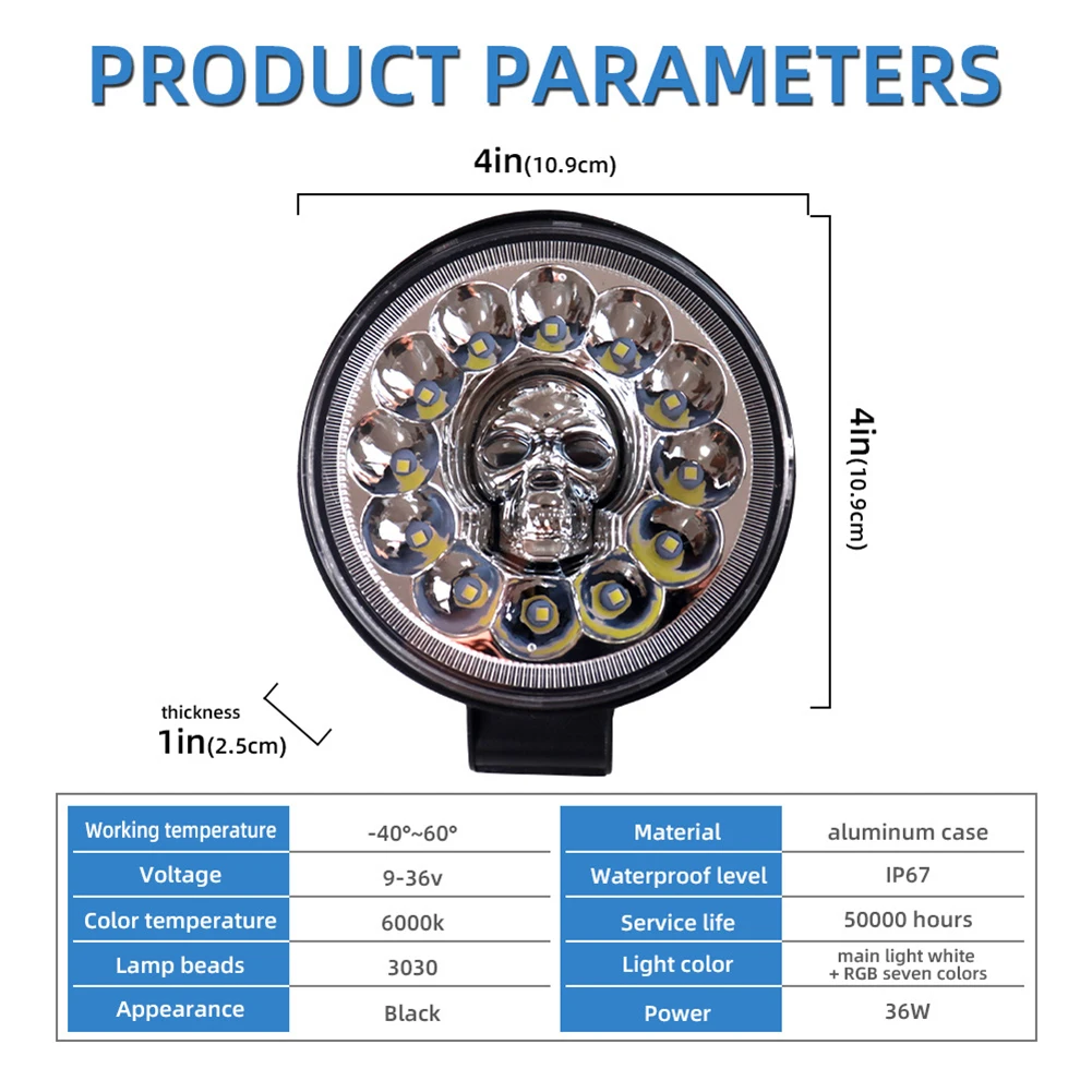 Faro redondo impermeable para coche, luz de modificación para vehículo, 1/2 piezas, 7 pulgadas