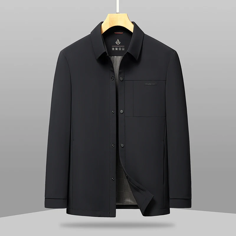 

2025 Autumn New Arrival Men Daily Basic Coat Black Excutive Jacket Turn Down Collar Single Breasted Oufits Smart Casual Attire