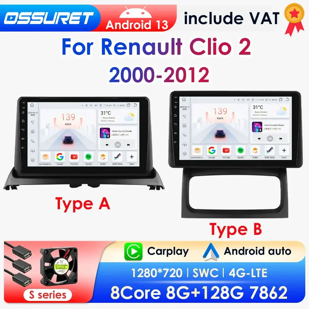 360 Kamera Android 13 Autoradio für Renault Clio 2 2013-2017 Wireless Carplay Android Auto 2din Auto intelligente Systeme keine DVD