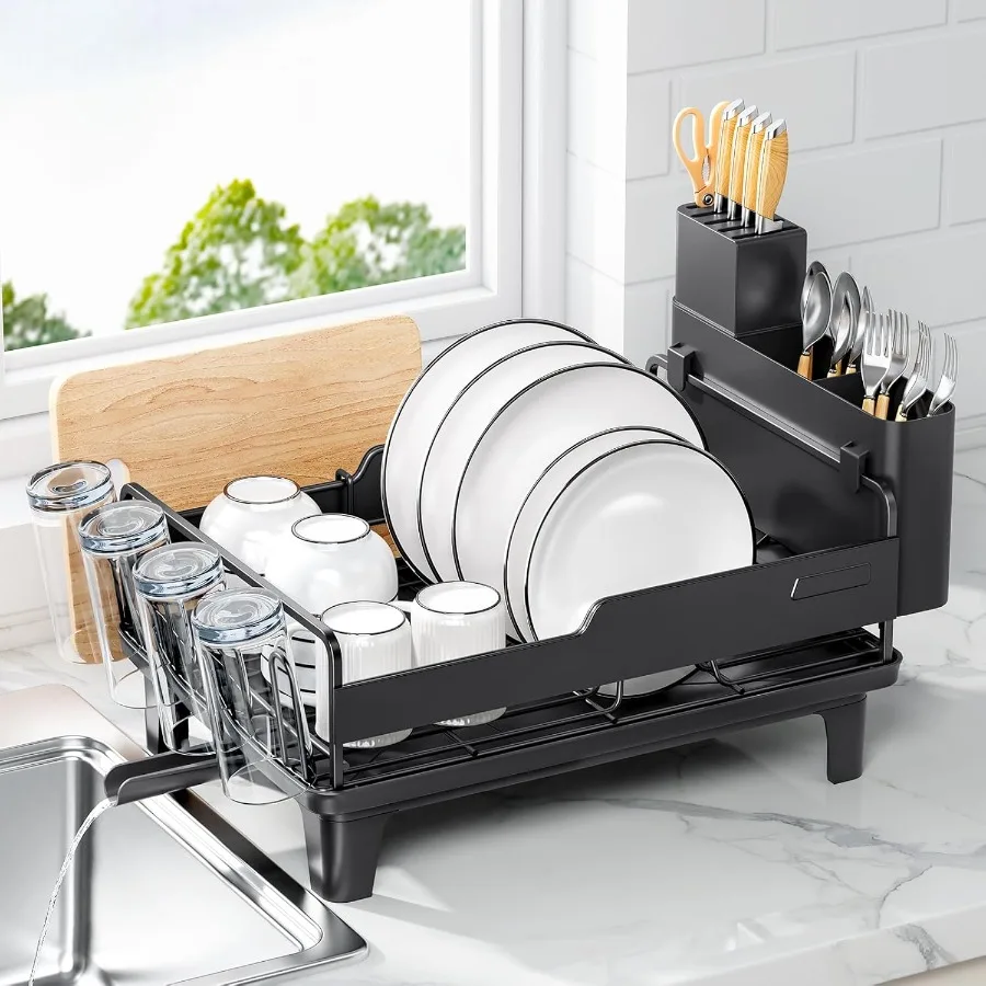 

Dish Drying Rack for Kitchen Counter Countertop Dish Rack with Drainboard Multifunctional Dish Drainer with Cups Holder Cutting