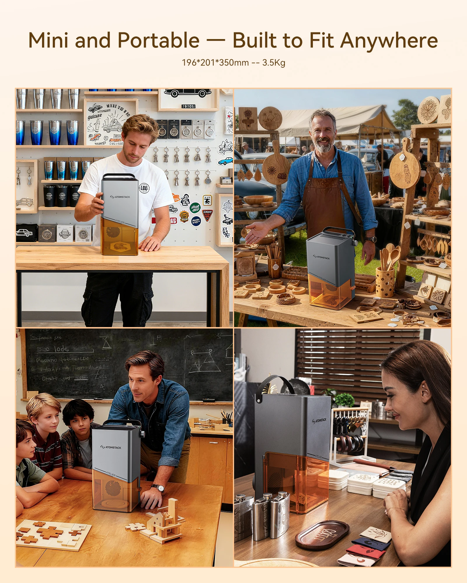 AtomStack Atelier L1 draagbare 10W diodelaser blauw lichtmarkeermachine klasse 1 120 * 120 mm voor hout leer stof metaal acryl