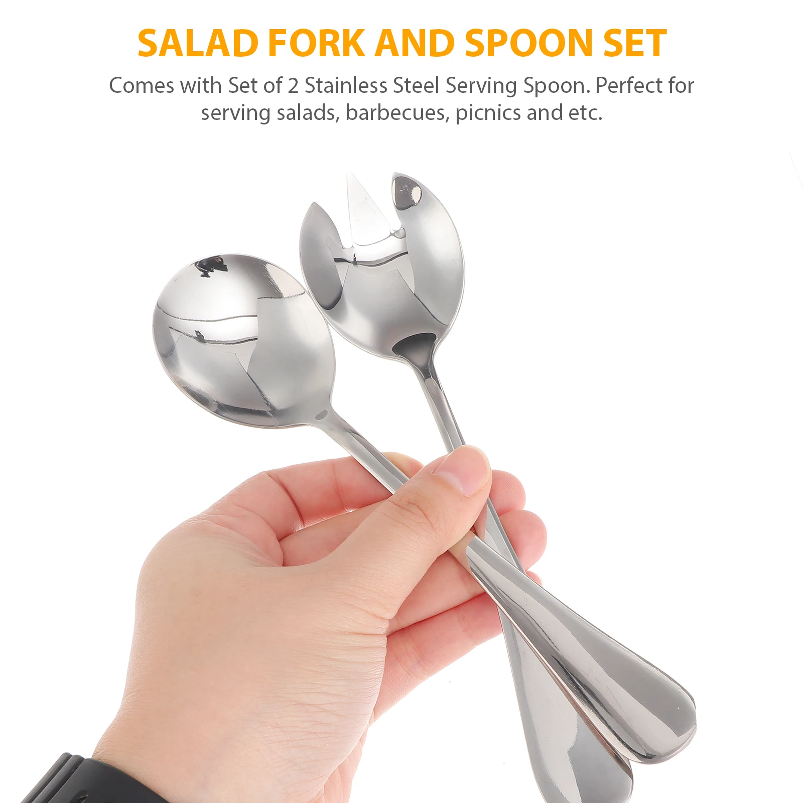 

2PCS Modern Stainless Steel Salad Fork And Spoon Set Ideal For Parties And Family Gatherings