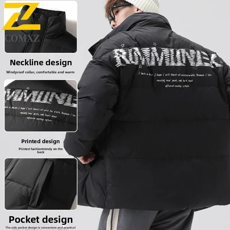 

COMXZ корейский стиль мужской пуховик с воротником-стойкой оверсайз хлеб Slim Fit водонепроницаемый сохраняющий тепло модная уличная одежда на утином пуху
