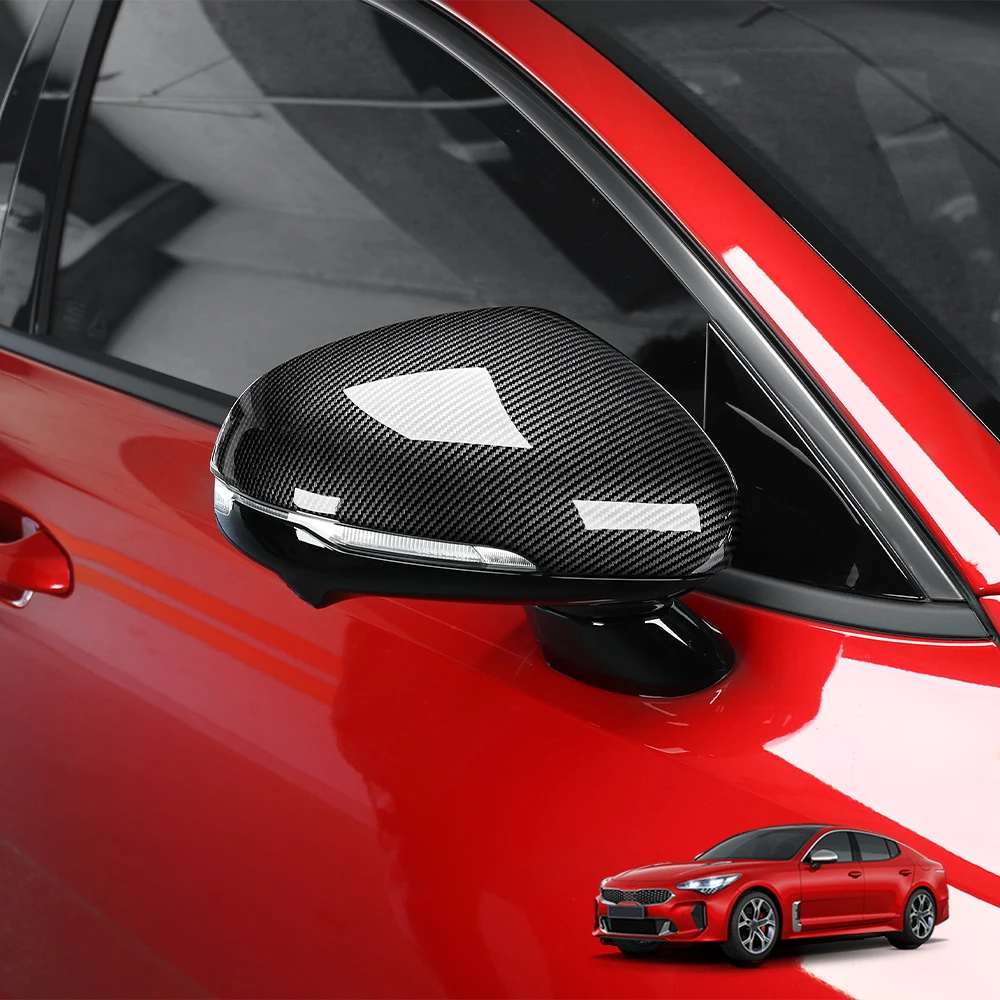 

For KIA Stinger 2018 2019 2020 2021 2022 2023 Carbon Fiber Style Bright Black Side Door Rearview Mirror Cover Trim