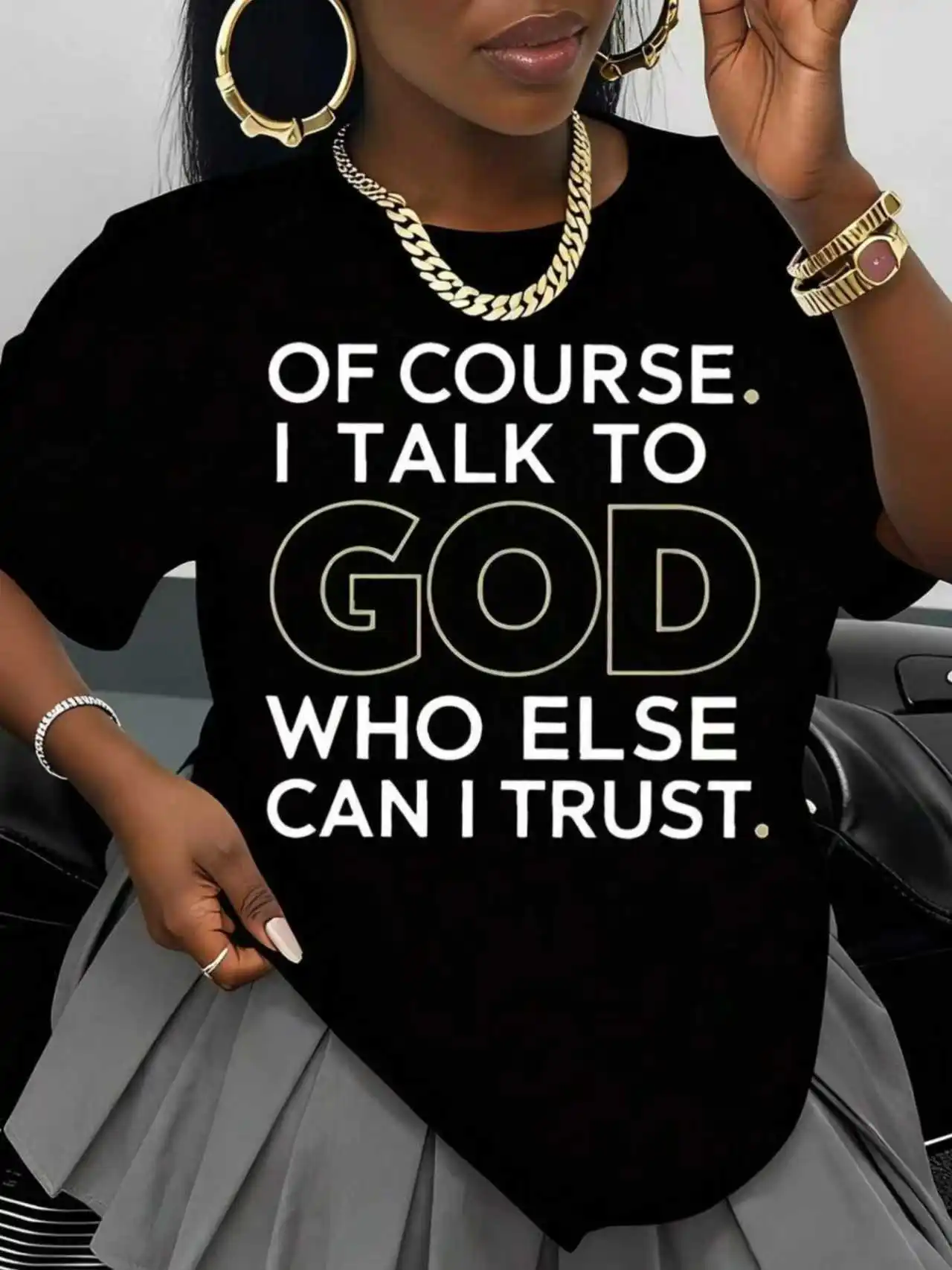 

GOD Faith Slogan Print! Plus Size Women's T-Shirt Sweet & Cool Sexy Hot Girl Top