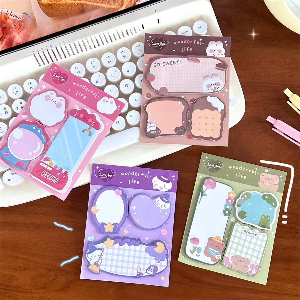 만화 스티커 메모 세트 저널링을 위한 창의적인 모양의 메모 패드 귀여운 알림 태그