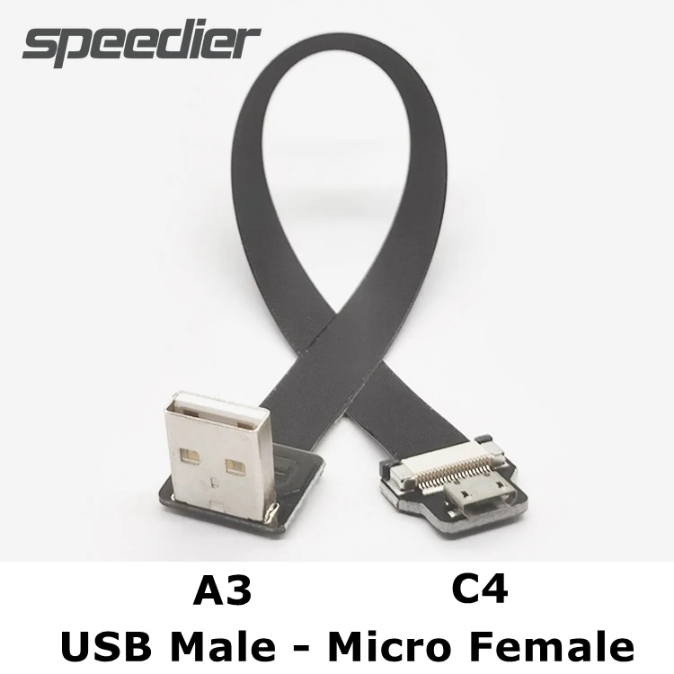 USB 2.0 to Micro USB Up Down Angle 90 Degree Male Micro USB MicroB Right Angle Female Flat Soft Flexible Extension Adapter Cable