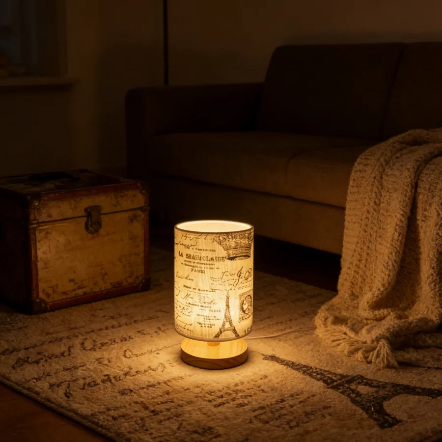 

1PC Parisian Newspaper Print Desk Lamp - Warm Cozy Nightlight for Home