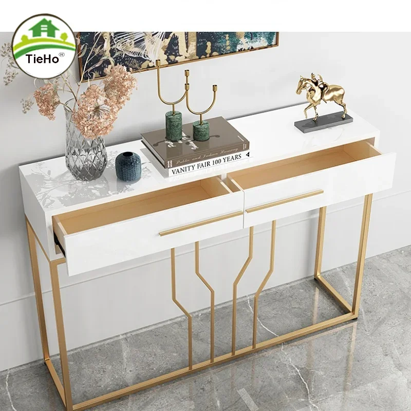 Nordic Living Room Metal Console Table With Drawer Modern Luxury Style Ultra Narrow Table Hallway Long Side Table Home Furniture