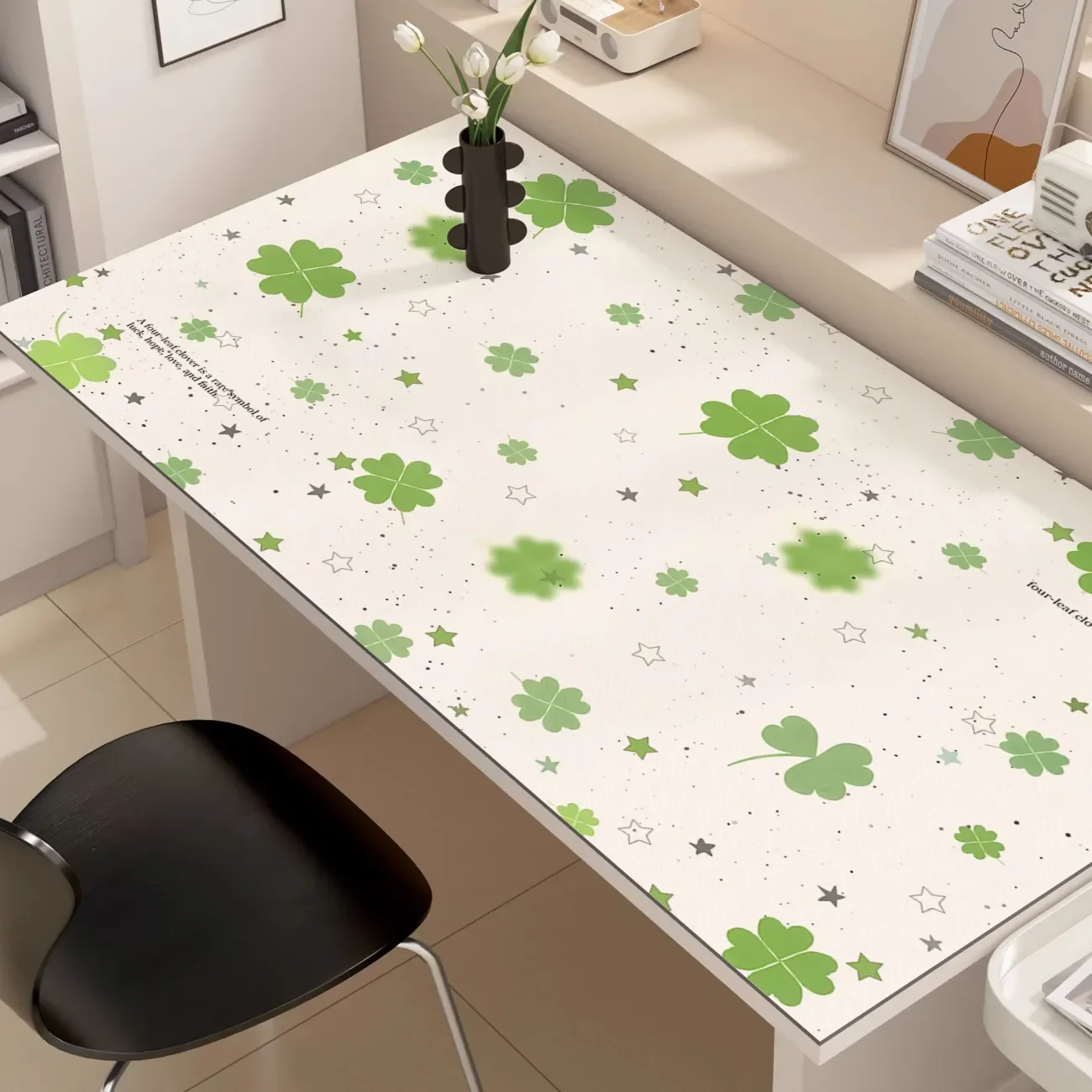 Leather Desk Pad Protector Four-leaf Clover Y2K Kawaii Mouse Pad Office Desk Mat Waterproof Non-Slip PU Desk Blotter Pad