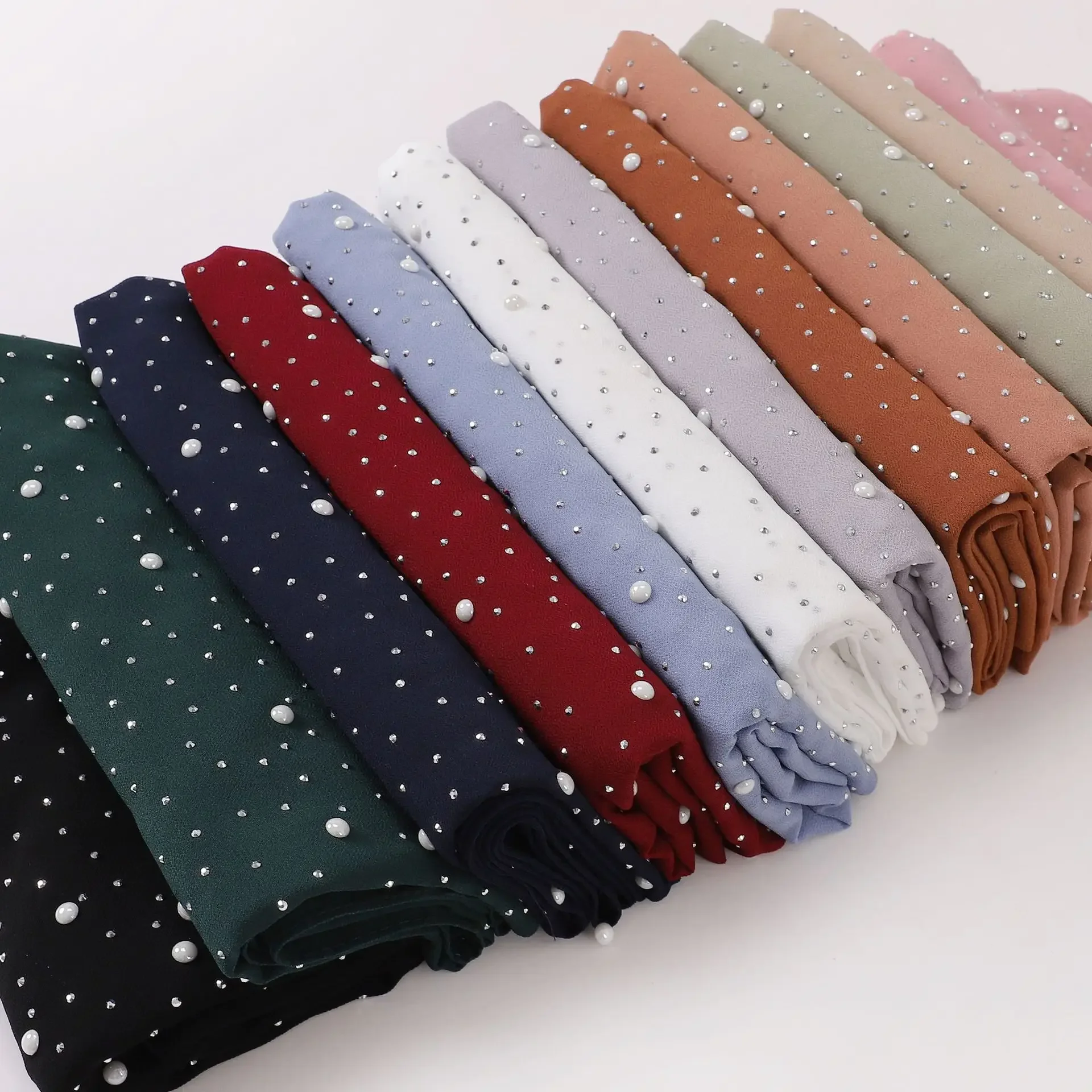 Wholesale Cross-Border Pearl Chiffon Ceramic Starry Sky Diamond Long Scarf Headscarf Indonesian Middle East African Motorcycle H