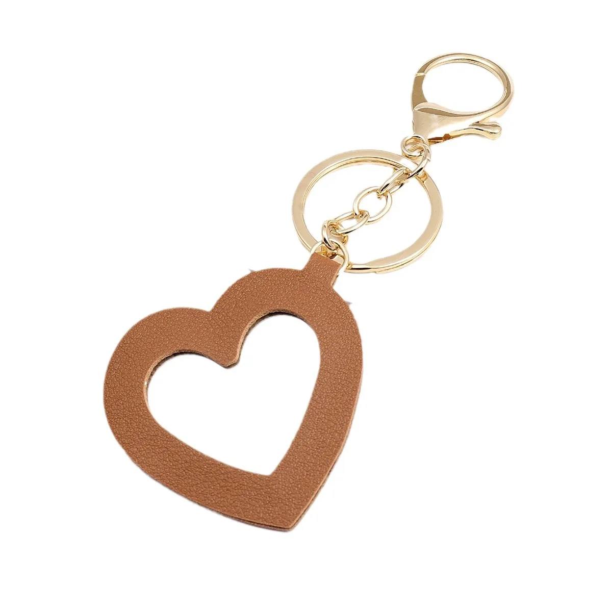 Cute Little Peach Heart Mirror Keychain Pu Leather Love Cosmetic Mirror Key Bag Pendant