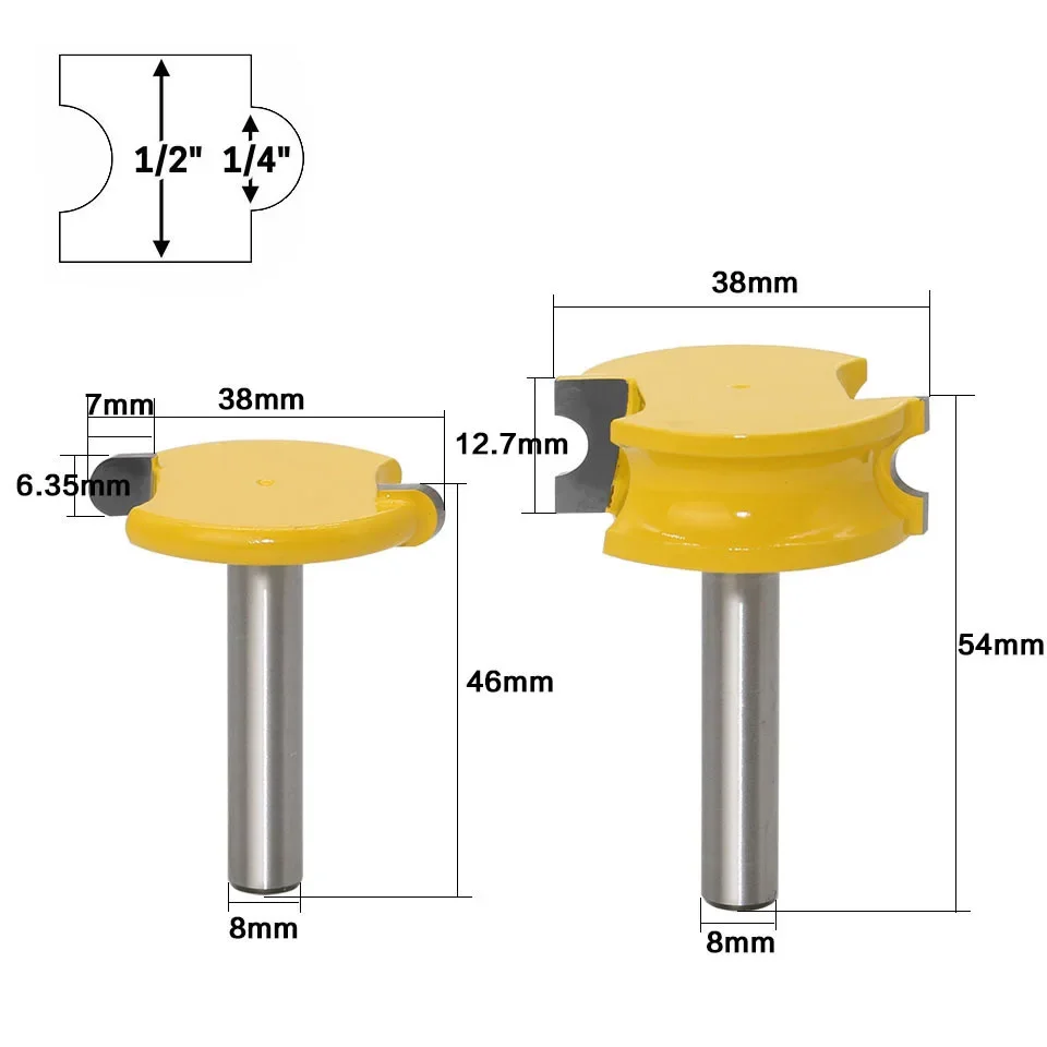 2PC/Set 8MM Shank Milling Cutter Wood Carving Canoe Flute and Bead Router Bit Set Woodworking Tungsten Cobalt Alloy Wood Tenon