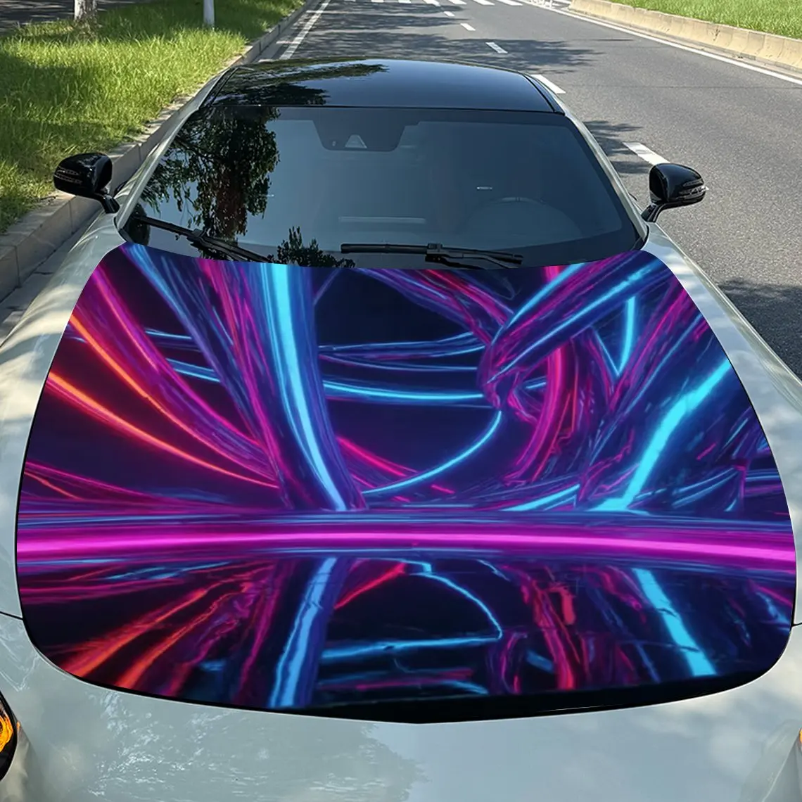 

Car Hood Sticker-Neon Lines Design Waterproof And Scratch Resistant Vinyl Film Decoration,self-adhesive Protective Body Wrapping