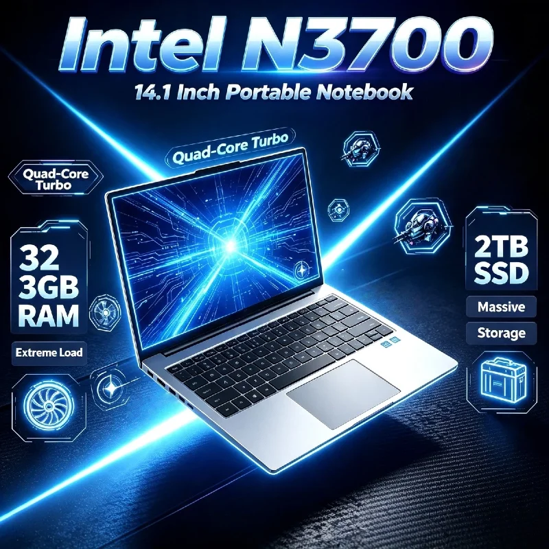 Intel N3700 Ultra Slim 14.1 Inch Gaming Laptop 16GB DDR3L 2TB SSD 1920x1080 Notebook Office Study 4K Video Pro Max Ultra