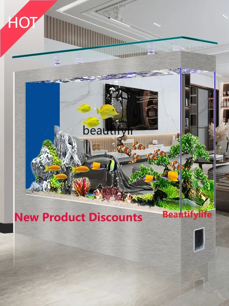 cn8617 ssNew Living Room Entrance Floor Partition Change Water Super White Glass Screen Fish Tank Ecological Aquarium Wall Drain