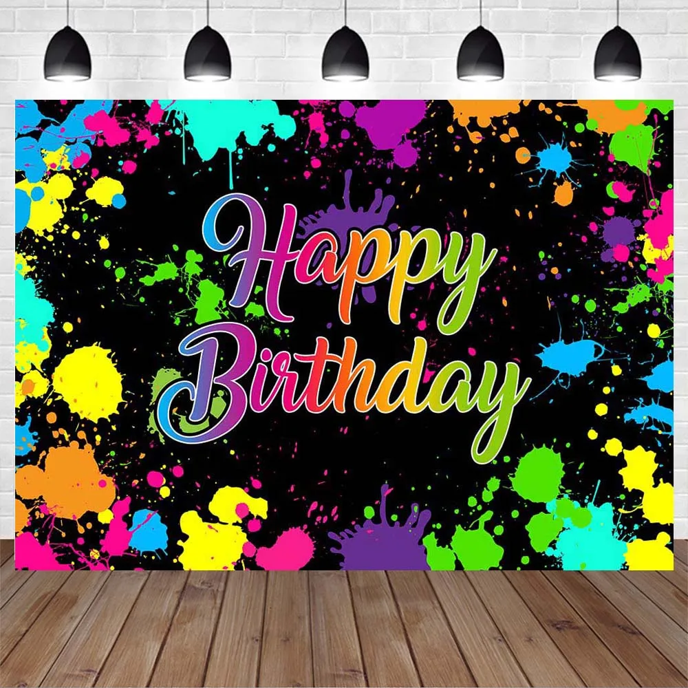 Glow in the Dark Neon Lights Birthday Party Photography Backdrops Retro Dance Party Graffiti Custom Backdrop Studio Decor Banner