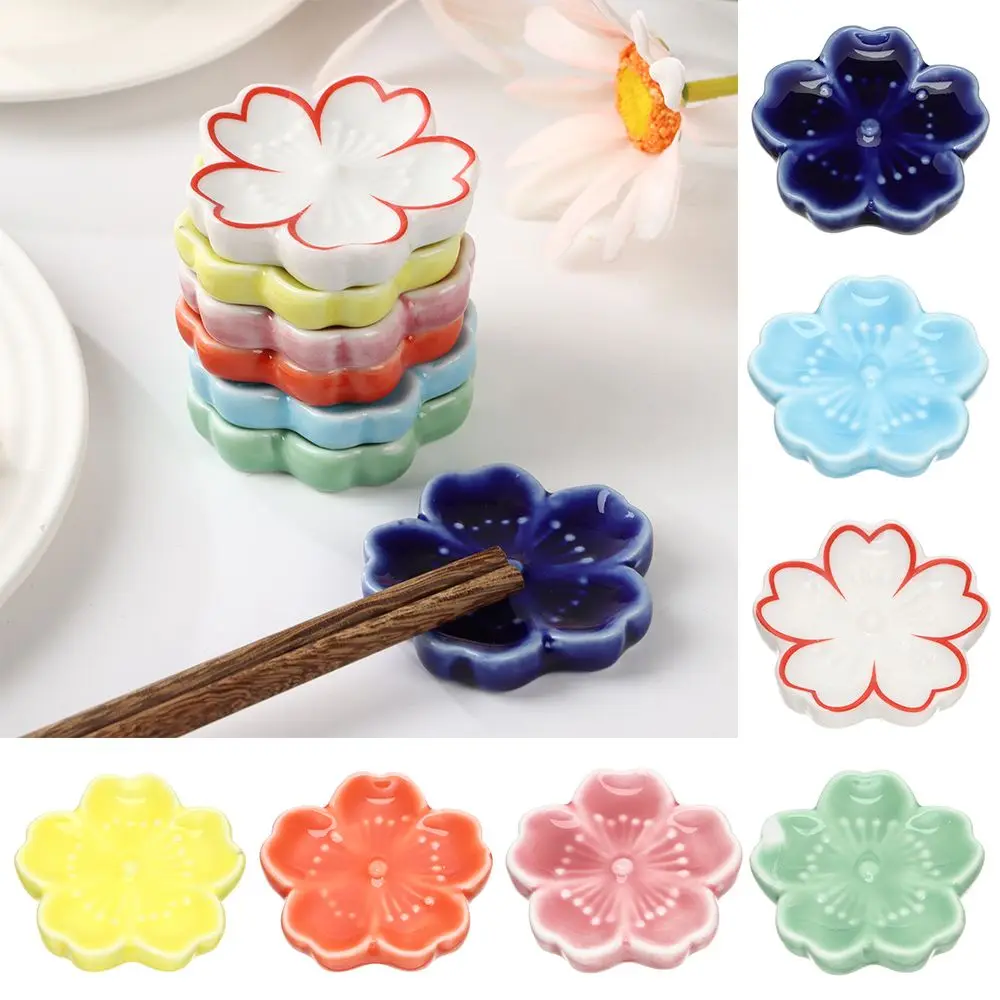 New Kitchen Spoon Fork Chopstick Rest Chopsticks Holder Sakura Blossoms Colorful Ceramic