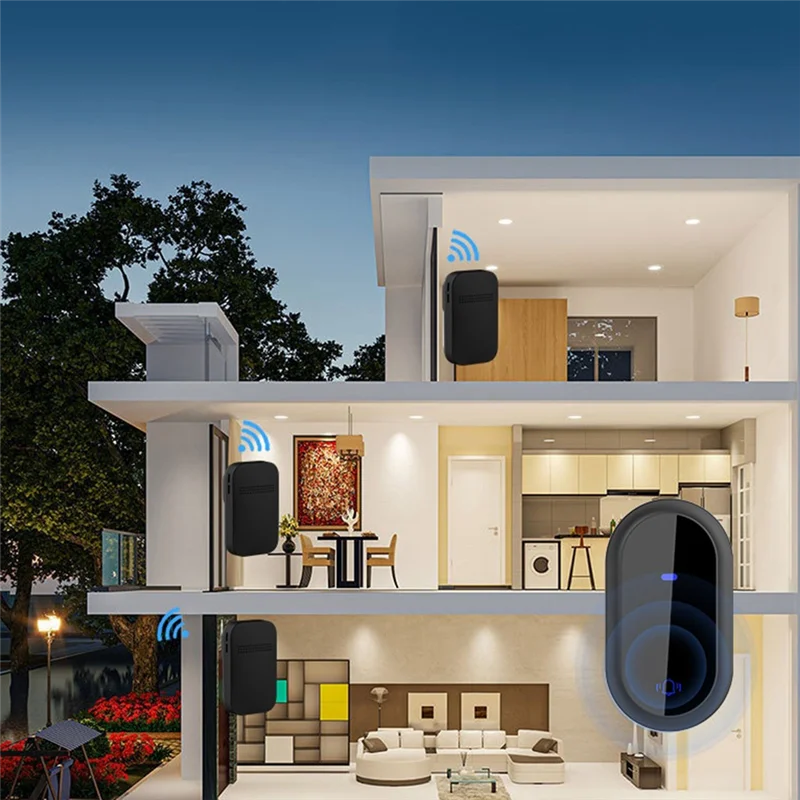 Электронный беспроводной дверной звонок, водонепроницаемый умный дверной звонок, IP68, домашний дверной звонок, интеллектуальный 4-уровневый регулятор громкости, 38 песен