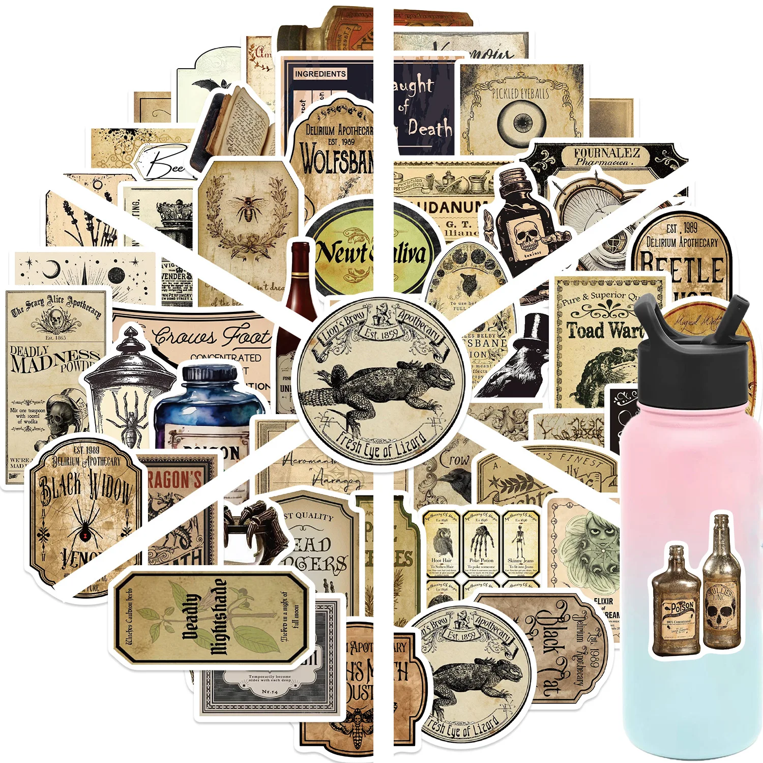 Etiquetas adhesivas para botellas de poción Vintage de Halloween, calcomanías góticas de terror Retro, maleta, álbum de recortes, pegatina para portátil, juguete, 10/30/50 Uds.