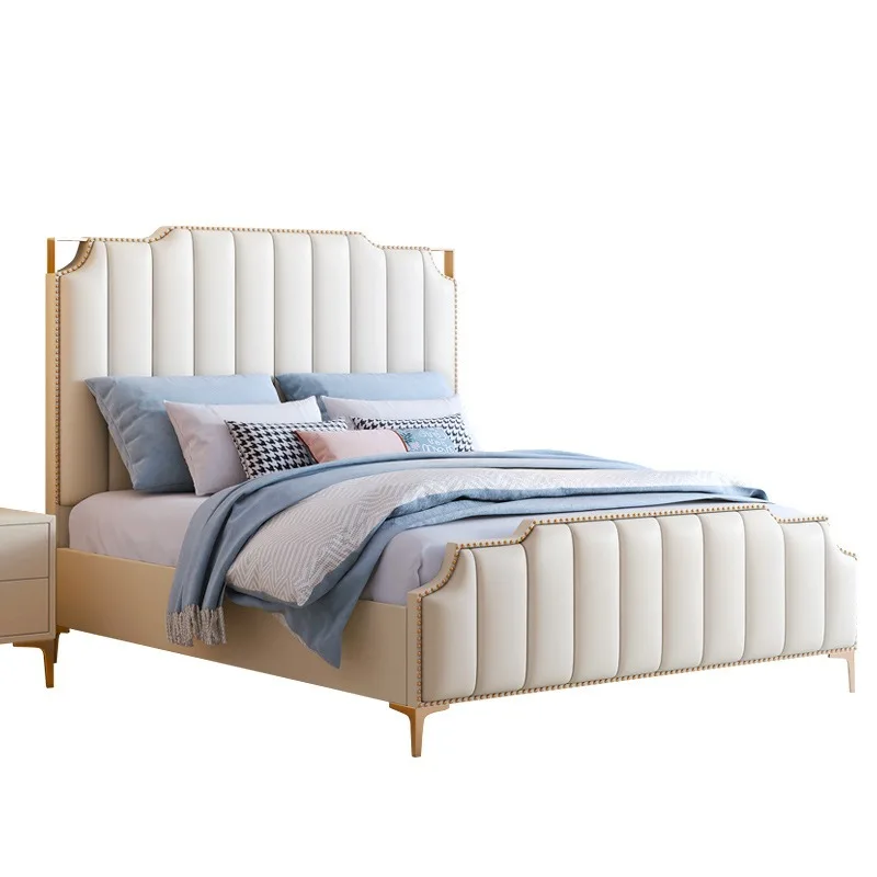 

Modern light luxury solid wood princess bed master bedroom simple ins net red leather art double wedding bed