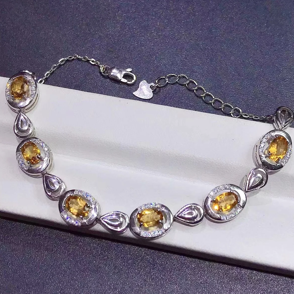 Classic 925 Silver Crystal Bracelet 6Pieces 4mm*6mm Natural Citrine Bracelet for Woman 3 Layers 18K Gold Plating Jewelry