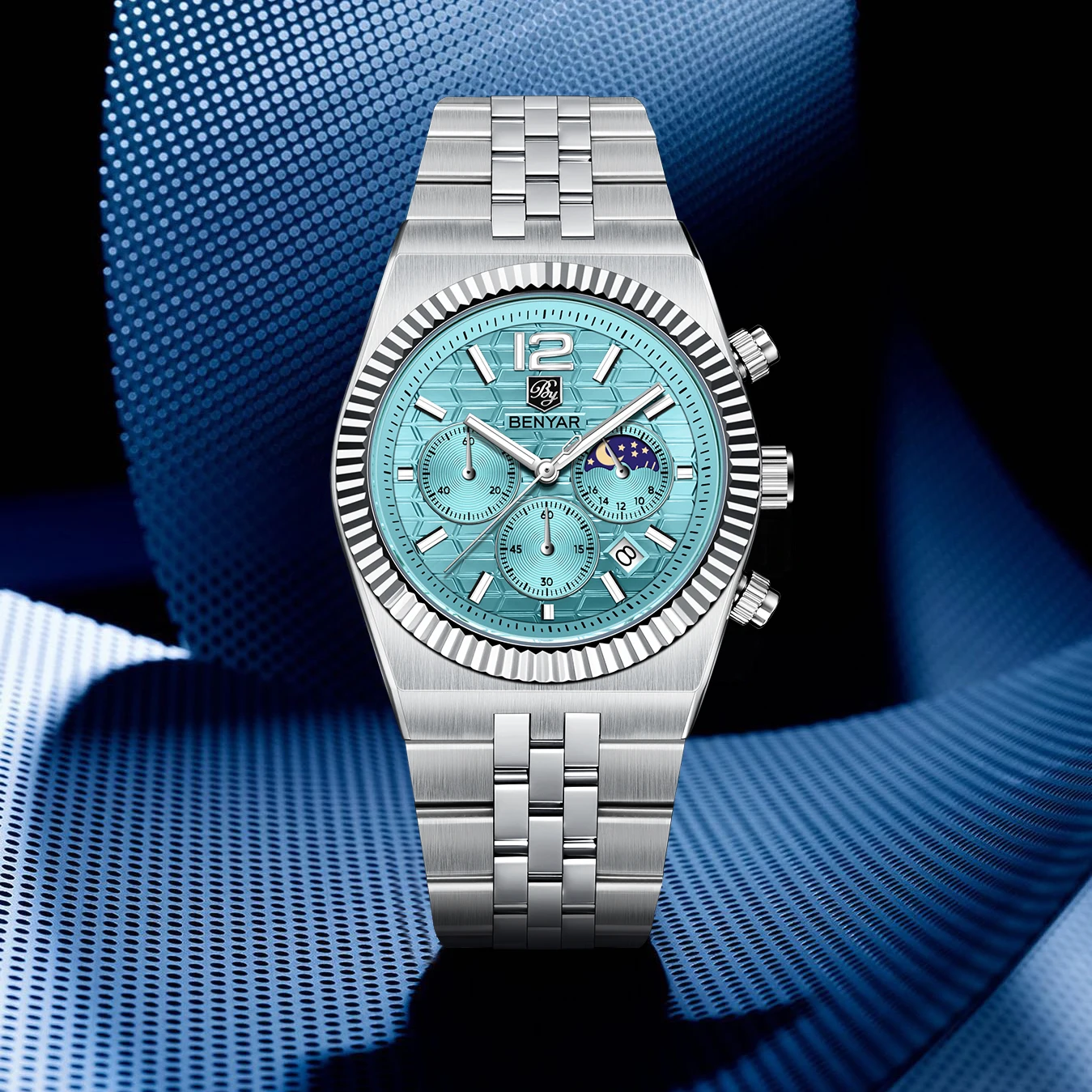 

Мужские часы BENYAR 2026, роскошные кварцевые наручные часы, хронограф, с фазами луны, водонепроницаемые, светящиеся, спортивные, в подарок