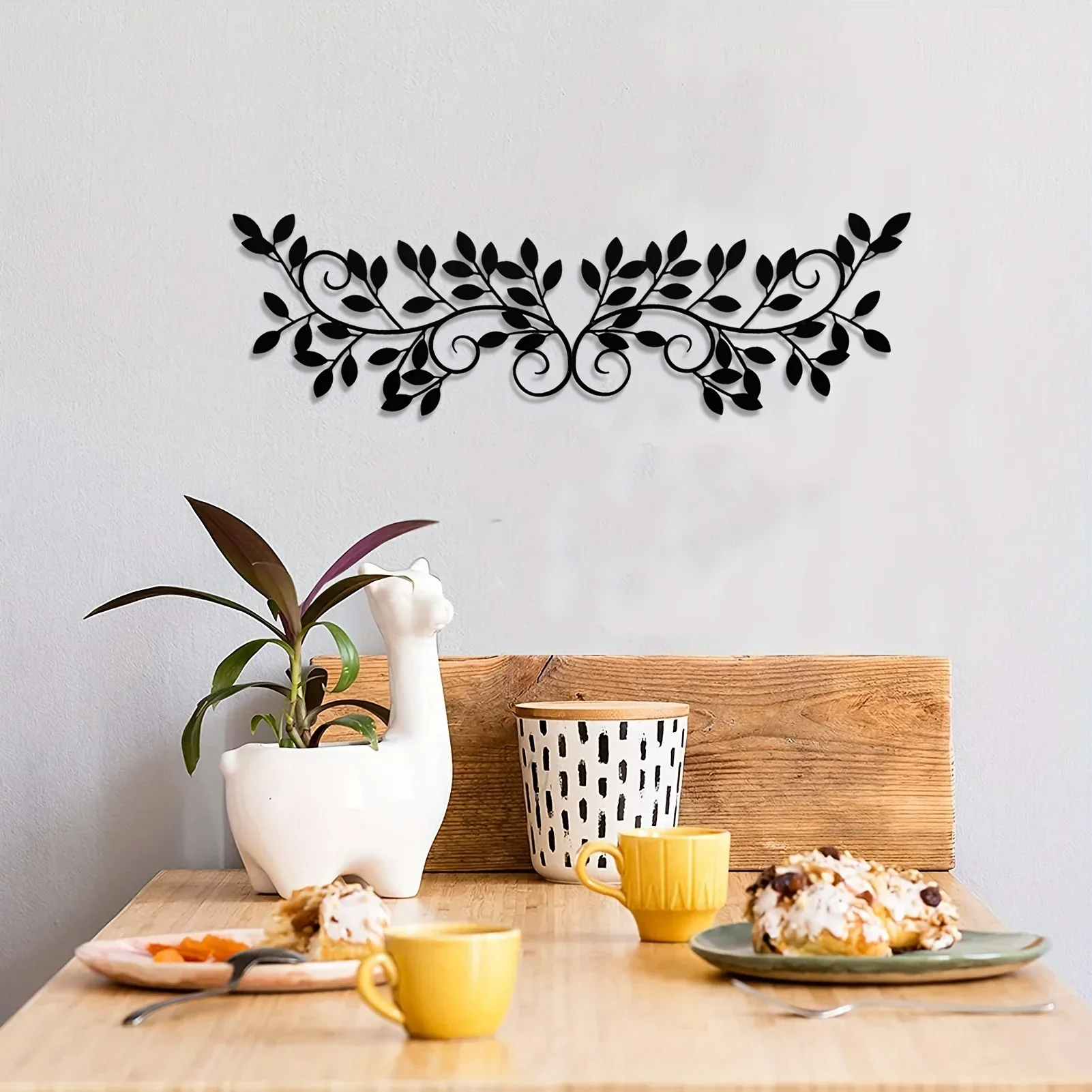 

metal iron 2Pcs Metal Tree Leaf Wall Mounted Decor Black Vine Olive Branch Leaf Wall Art Ornament Wall Hanging Sign Kids Room Ki