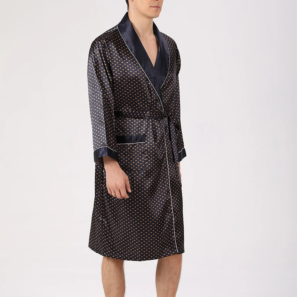 

Мужские пижамы, мягкие однотонные полосатые мешковатые дышащие повседневные классические пижамы с воротником из искусственного шелка, удобная мода