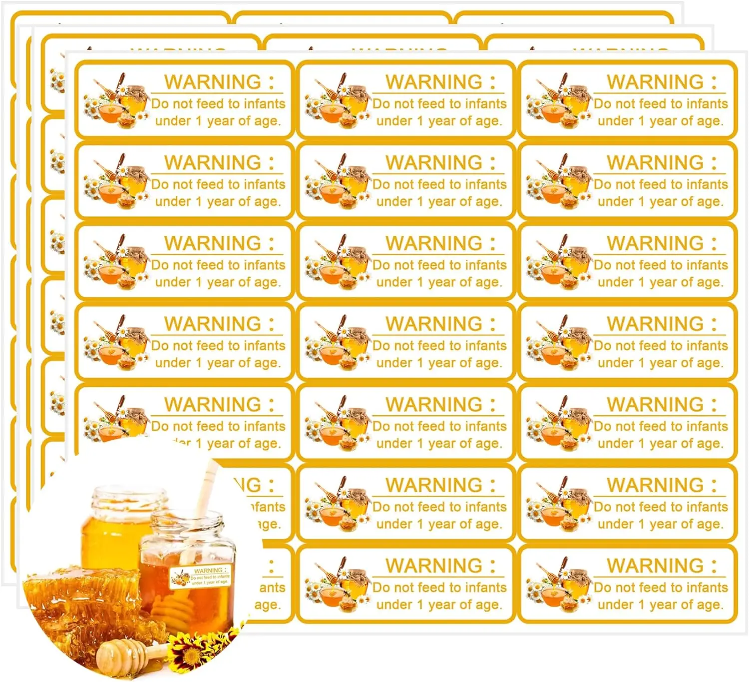 Warning Do Not Feed to Infants Label 1X2.5inch Honey Infant Under One Year Warning Labels 50Pcs Product Information Labels