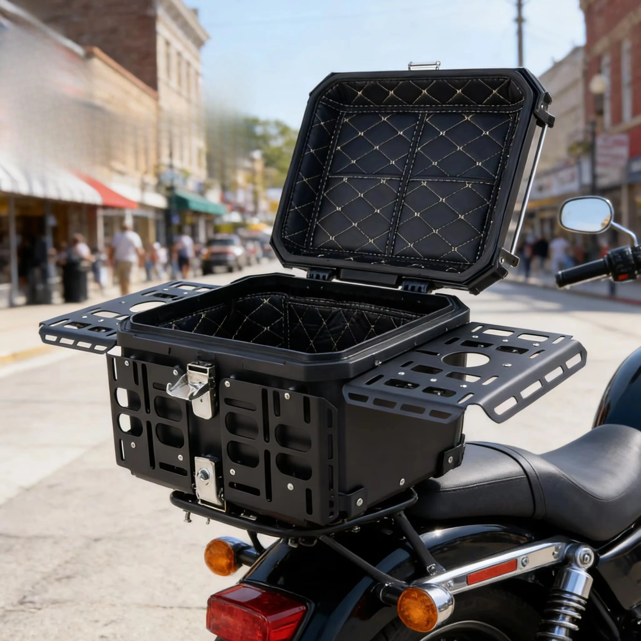 Universal 55L Black Motorcycle Trunk Waterproof Quick Release Anti-theft Top Case Aluminum Alloy Tail Box