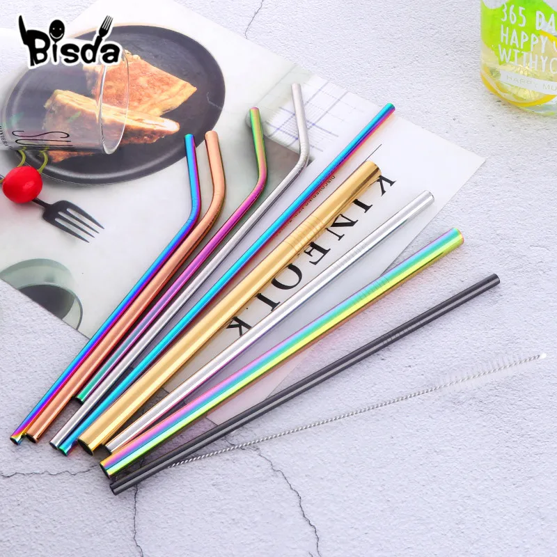 

120pcs Metal Straw Stainless Steel Reusable Drinking Straws Wholesale Gold Straw Food Grade Juicy Party Straws Brush Set Bar